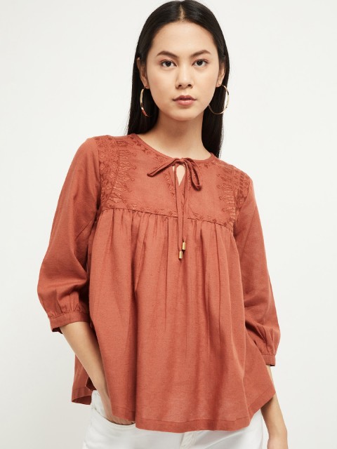 

max Women Rust Self Design A-Line Top