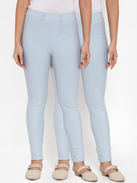 

KLOTTHE Women Pack Of 2 Blue Solid Skinny-Fit Treggings