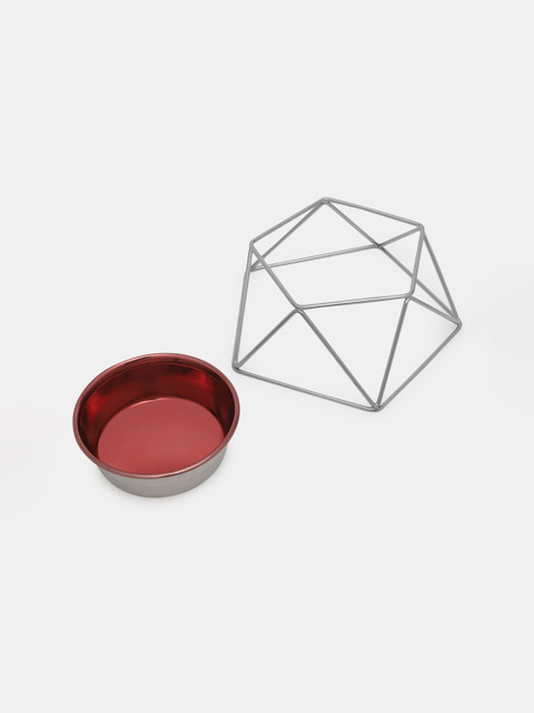

Heads Up For Tails Silver-Toned & Brown HUFT Hexa Dog Bowl With Dinner Stand