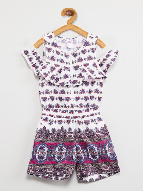 

max Girls White Printed Fit and Flare Dress