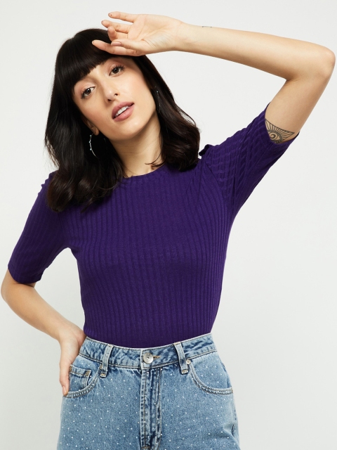

max Women Violet Solid Fitted Top