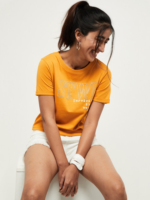

max Women Yellow Printed Top