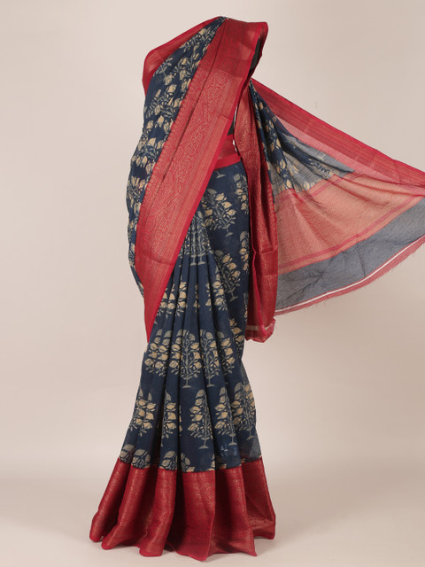 

Pothys Navy Blue & Red Jute Silk Printed Saree