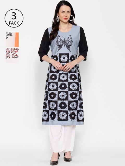 

7Threads Women Pack Of 3 Printed Straight Kurtas, Blue