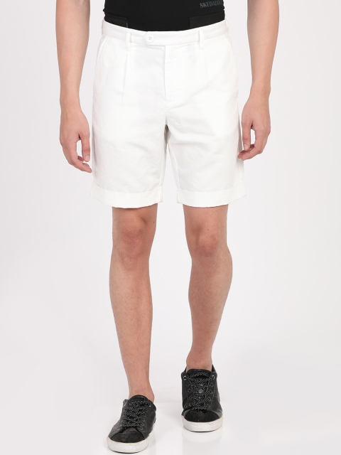 

Breakbounce Men White Solid Slim Fit Regular Cotton Shorts