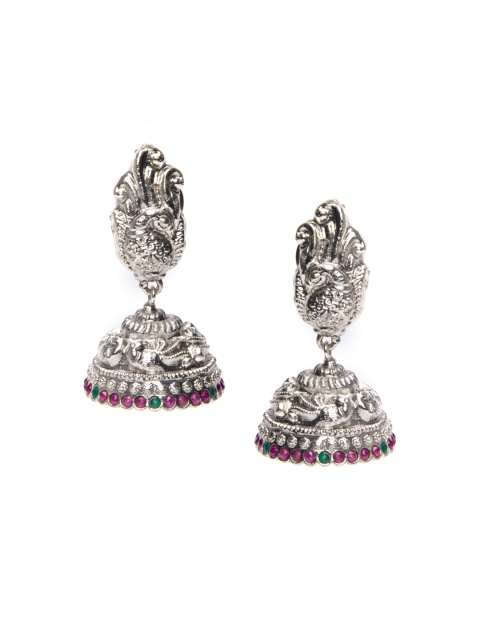 

Alankruthi Silver-Toned & Pink Contemporary Studs