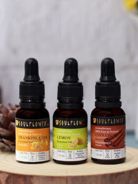 

Soulflower Set of 3 Frankincense & Lemon & Cinnamon Essential Oil 45 ml, Transparent