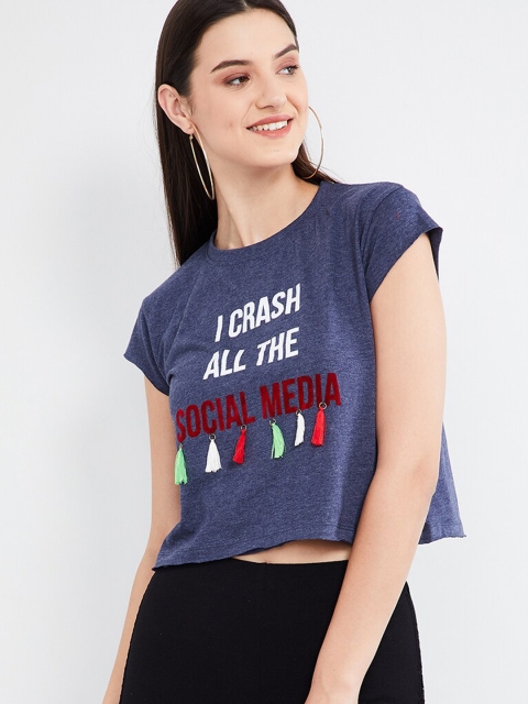 

max Women Navy Blue Printed Top