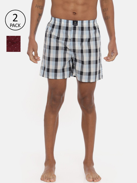 

IMYOUNG Men Pack Of 2 Printed Pure Cotton Boxers, Maroon
