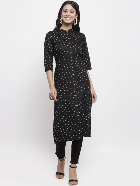 

NEUDIS Women Black & White Printed Straight Pure Cotton Kurta