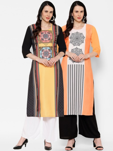 

7Threads Women Multicoloured Pack of 2 Printed Straight Kurta, Multi