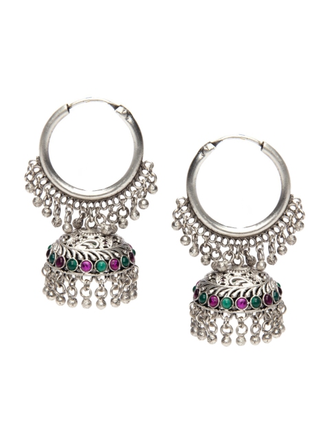 

Alankruthi Silver-Plated Dome Shaped Jhumkas