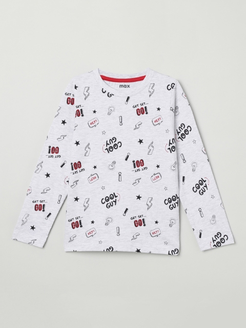 

max Boys Grey Printed Round Neck T-shirt