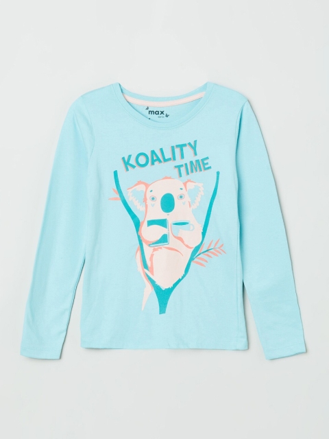 

max Girls Blue Printed Tshirt