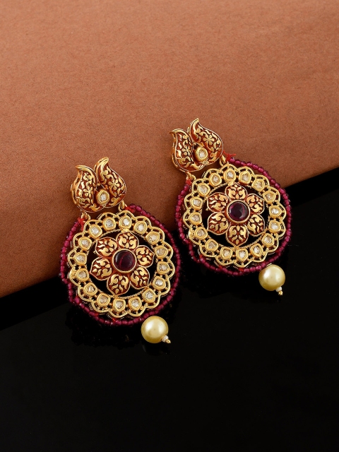

Imittire Gold & Red Circular Drop Earrings
