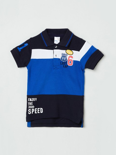 

max Boys Blue Colourblocked Polo Collar T-shirt