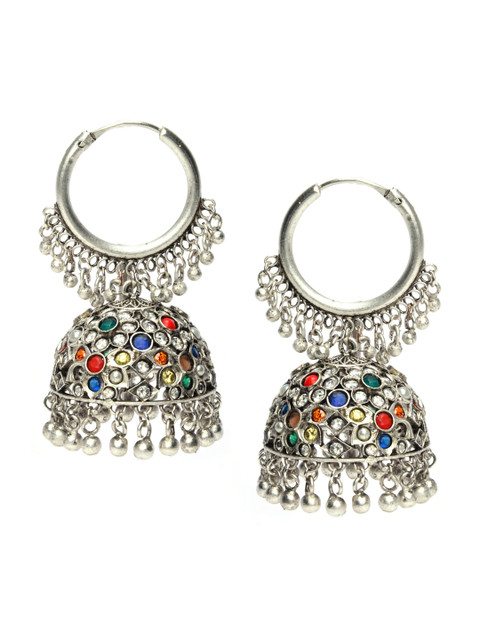 

Alankruthi Pink Silver Plated Dome Shaped Jhumkas