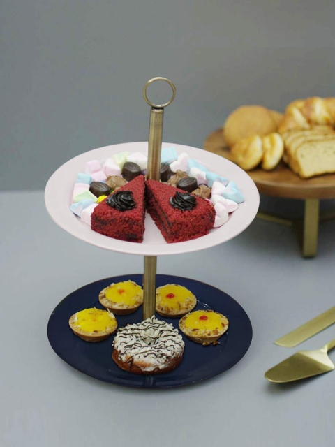 

nestroots Set of 2 Navy Blue & Pink Solid Cake Dessert Stands