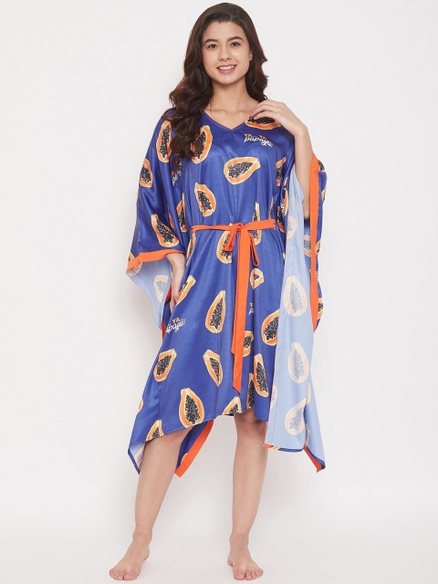 

The Kaftan Company Women Blue & Orange Papaya Printed Kaftan Nightdress