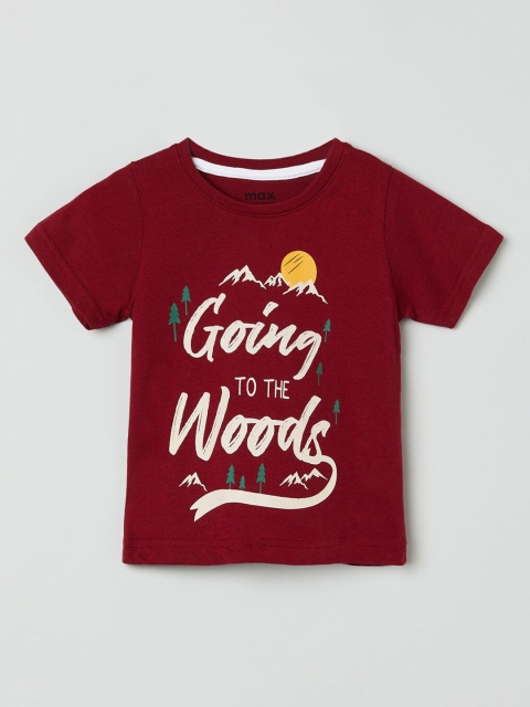 

max Boys Red Printed Round Neck Cotton T-shirt