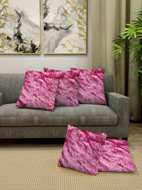 

Cortina Set Of 5 Pink Solid Velvet Square Cushion Covers