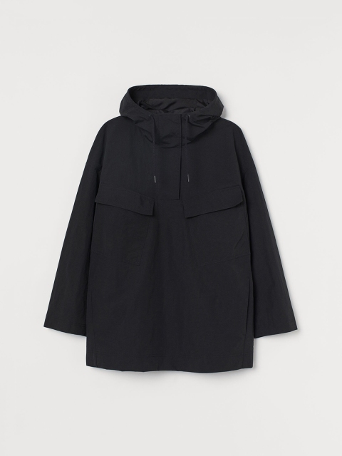 

H&M Plus Women Black Solid Hooded Popover Jacket