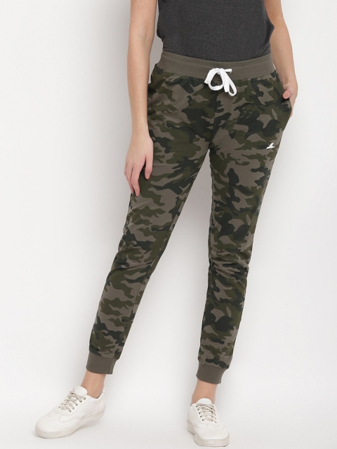 

SPARROWHAWK Women Olive Green & Black Camouflage Printed Joggers