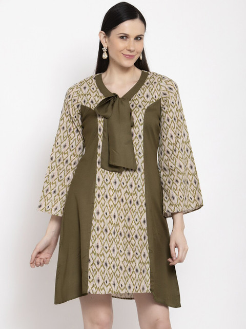 

DUGRI BE THE ONE Women Green Printed A-Line Dress