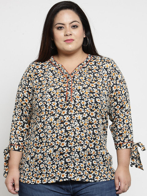 

plusS Women Black Printed Top
