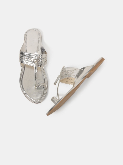 

Biba Women Silver-Toned Printed Open Toe Flats