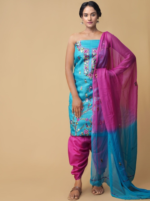 

Unnati Silks Women Blue & Pink Embroidered Unstitched Dress Material