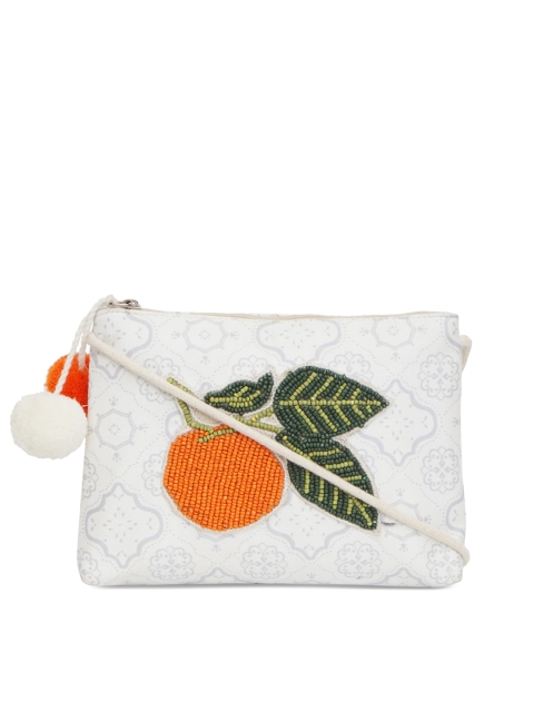 Diwaah Girls White & Orange Embellished Sling Bag