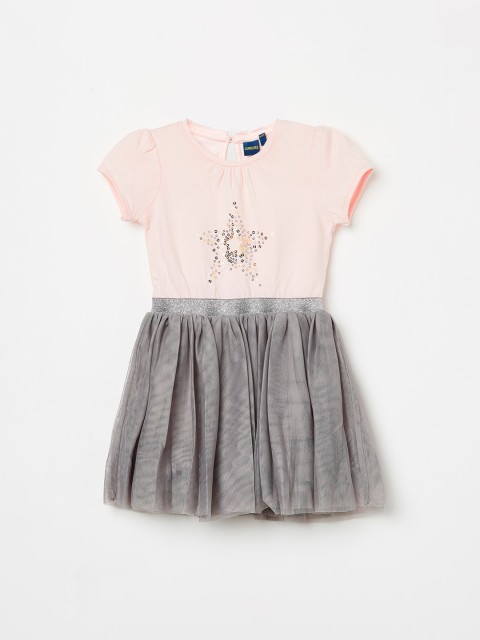

Juniors by Lifestyle Girls Pink & Grey Embellished Fit and Flare Dress