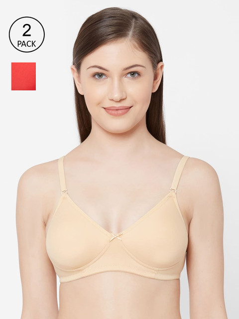 

Juliet Women Pack Of 2 Solid Non-Wired Non-Padded T-shirt Bra 1030, Coral