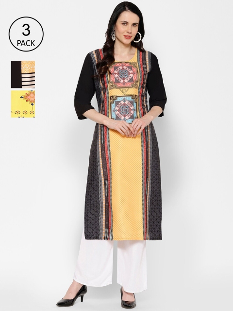 

7Threads Women Multicoloured Pack of 3 Printed Straight Kurta, Multi