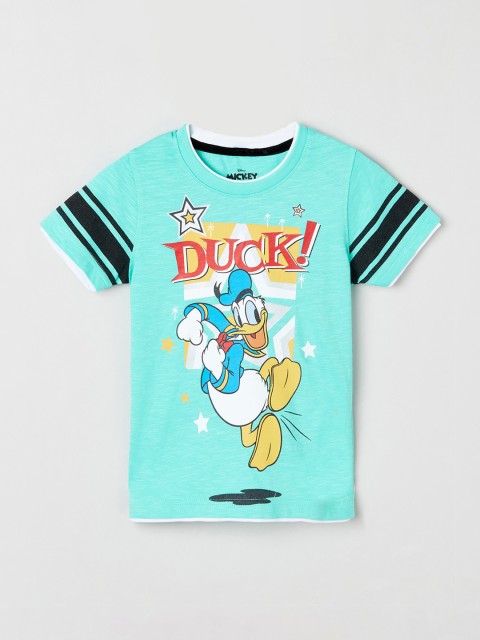 

max Boys Turquoise Blue Printed Round Neck Cotton T-shirt