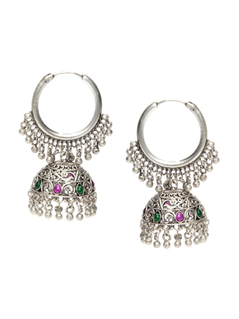 

Alankruthi Silver-Toned & Pink Dome Shaped Jhumkas