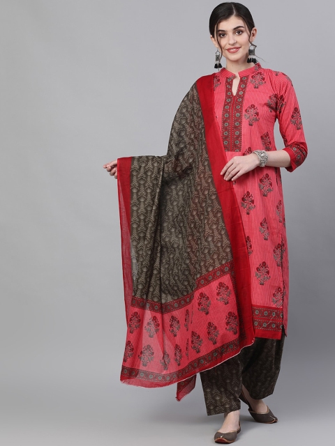 

Ishin Women Pink & Brown Printed Kurta with Salwar & Dupatta