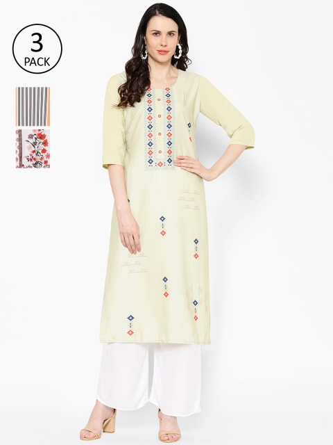 

7Threads Women Pack Of 3 Multicoloured Printed Straight Kurtas, Multi