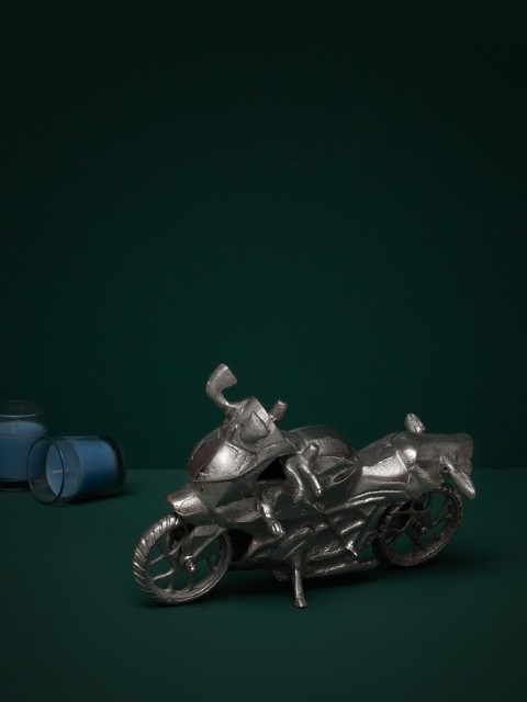 

CASA DECOR Silver-Toned Handcrafted Motor-Bike Table-Top Sustainable Showpiece