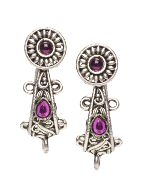 

Alankruthi Silver-Toned & Pink Contemporary Jhumkas