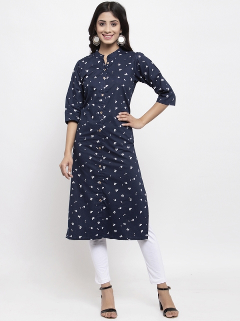 

NEUDIS Women Navy Blue & Off-White Printed A-Line Kurta