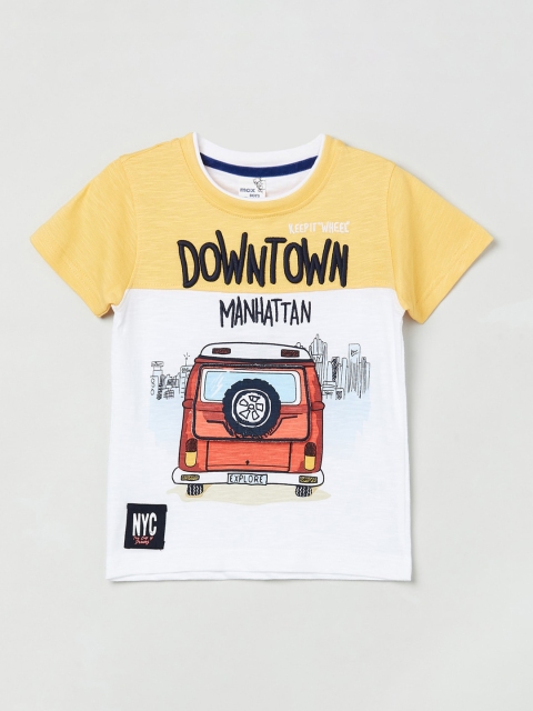 max Boys White Colourblocked Round Neck Cotton T-shirt