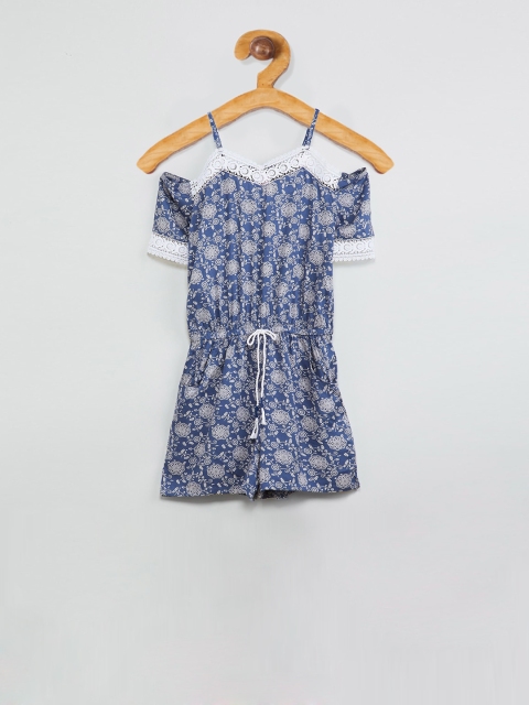 

max Girls Blue Printed Drop-Waist Dress
