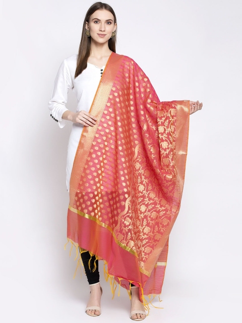 

Aujjessa Women Coral Orange Woven Design Banarasi Dupatta