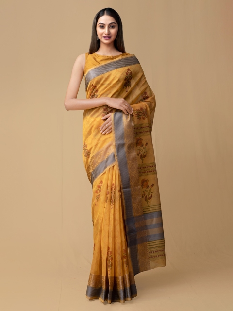 

Unnati Silks Yellow Net Woven Design Banarasi Saree