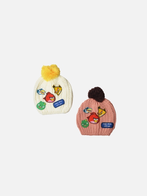 

TINY HUG Kids Pack Of 2 Cable Knit Woolen Beanies, White