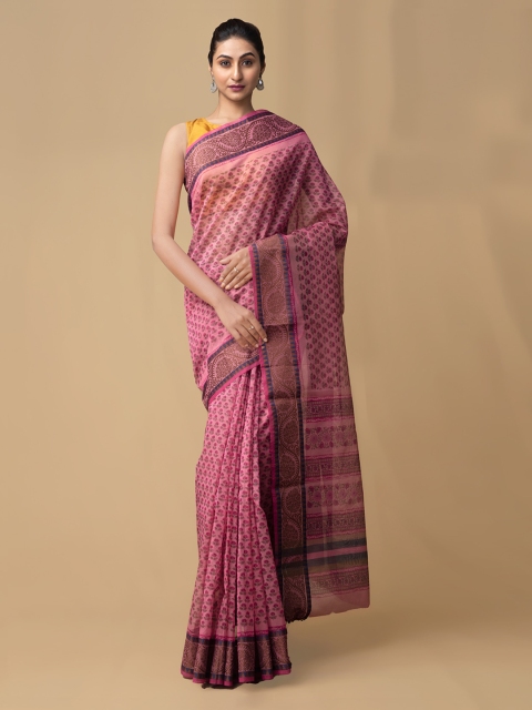 

Unnati Silks Pink Net Printed Banarasi Saree