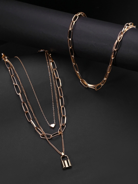 

Yellow Chimes Set Of 2 Rose Gold-Plated Layered Statement Necklaces