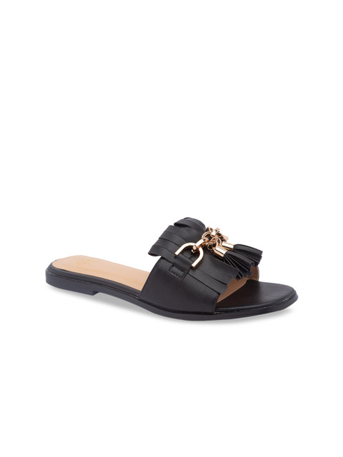 

Sole To Soul Women Black Solid Open Toe Flats
